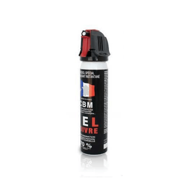 Aérosol de défense CBM gaz lacrymogène au poivre OC + Capot Accusol 75 ml